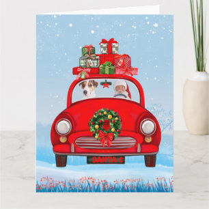 Jack Russell Hond In Auto Met Kerstman Kaart