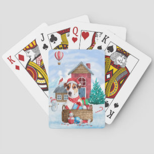 Jack Russell-hond in sneeuw Kerstmis Hondenhok Pokerkaarten