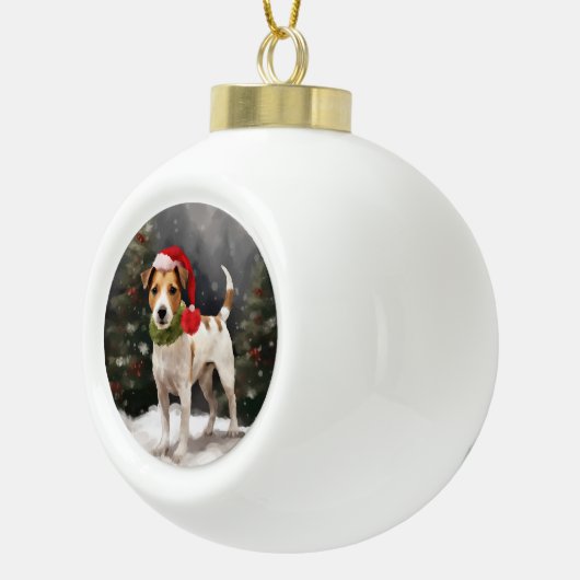 Jack Russell Hond in Sneeuw Kerstmis Keramische Bal Ornament (Rechts)