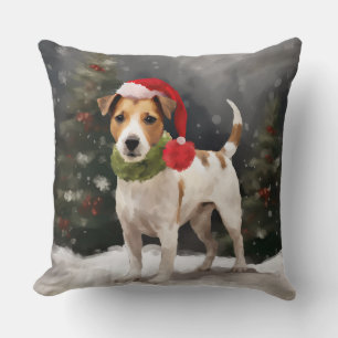 Jack Russell Hond in Sneeuw Kerstmis Kussen