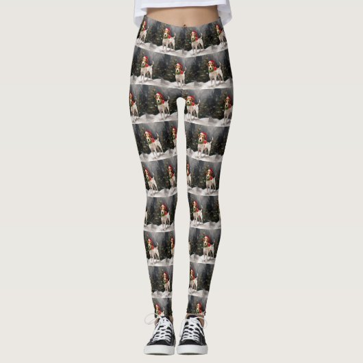 Jack Russell Hond in Sneeuw Kerstmis Leggings (Voorkant)