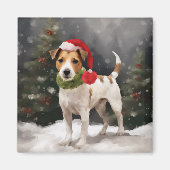 Jack Russell Hond in Sneeuw Kerstmis Magneet (Voorkant)
