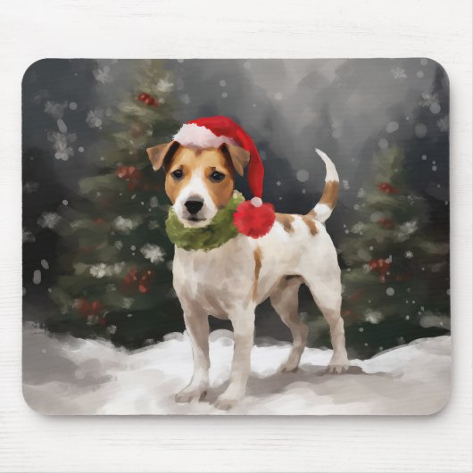 Jack Russell Hond in Sneeuw Kerstmis Muismat (Voorkant)