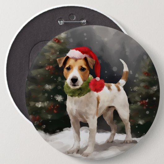 Jack Russell Hond in Sneeuw Kerstmis Ronde Button 6,0 Cm (Voorkant /achterkant)