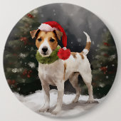 Jack Russell Hond in Sneeuw Kerstmis Ronde Button 6,0 Cm (Voorkant)