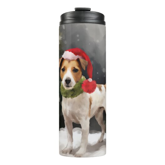 Jack Russell Hond in Sneeuw Kerstmis Thermosbeker (Voorkant)