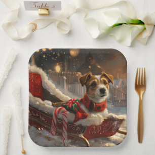 Jack Russell Hond Kerst Feestelijk Papieren Bordje