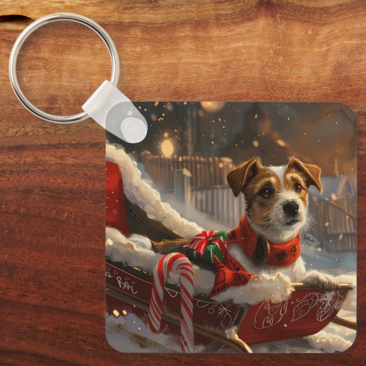 Jack Russell Hond Kerstfeest Sleutelhanger (Voorkant)