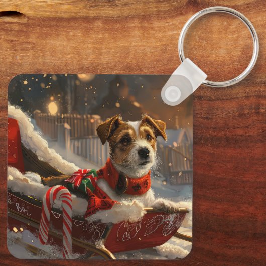 Jack Russell Hond Kerstfeest Sleutelhanger (Achterkant)