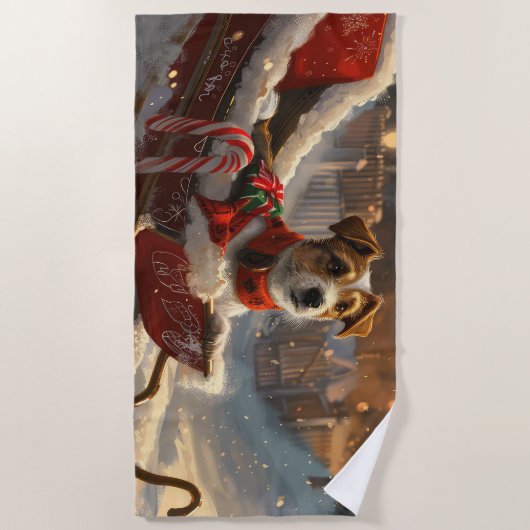 Jack Russell Hond Kerstfeest Strandlaken (Voorkant)