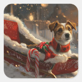 Jack Russell Hond Kerstfeest Vierkante Sticker (Voorkant)