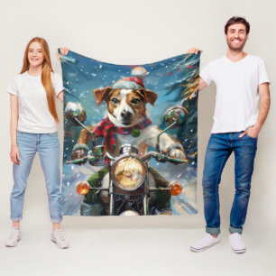 Jack Russell Hond Rijden Motorfiets Kerstmis Fleece Deken