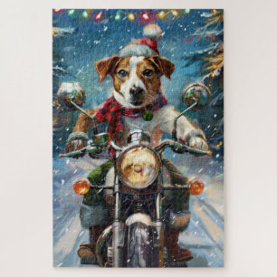 Jack Russell Hond Rijden Motorfiets Kerstmis Legpuzzel
