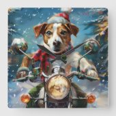 Jack Russell Hond Rijden Motorfiets Kerstmis Vierkante Klok (Voorkant)