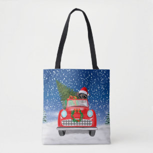 Jack Russell-hond rijdt auto in sneeuw met Kerstmi Draagtas