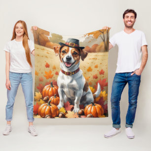 Jack Russell in herfstbladeren Thanksgiving kunst Fleece Deken