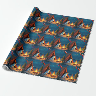 Jack Russell Kerst Camping Nacht Schilderij Cadeaupapier