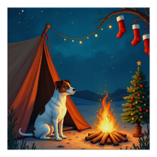 Jack Russell Kerst Camping Nacht Schilderij Perfect Poster