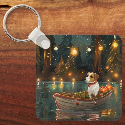 Jack Russell Kerst Feestelijke reis Sleutelhanger (Voorkant)