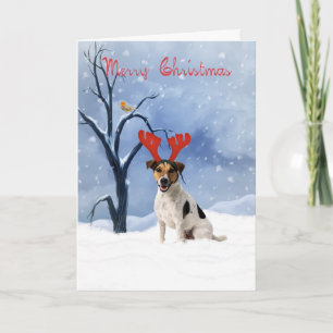 Jack Russell Kerstkaart - Bulldog heeft rendieren Feestdagen Kaart