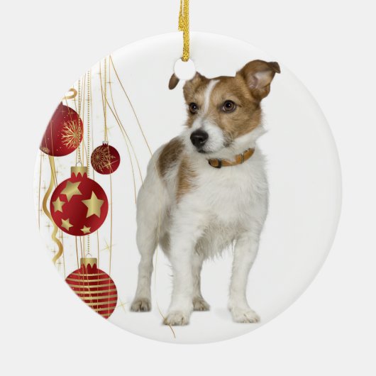 Jack Russell kerstversiering Keramisch Ornament (Achterkant)