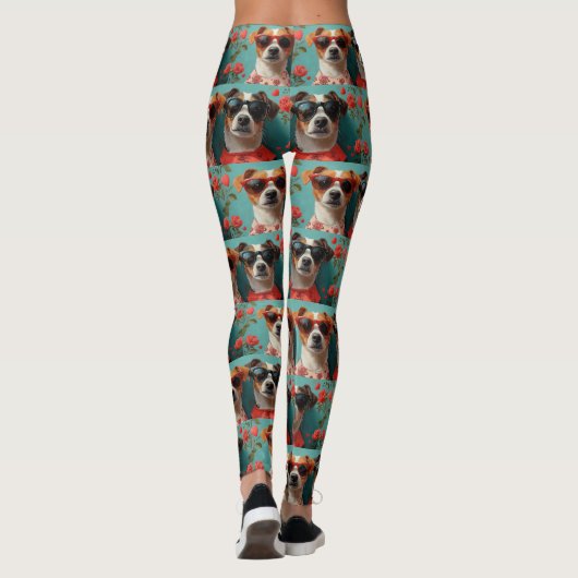 Jack Russell met hart Rozen Valentijnsdag Leggings (Achterkant)