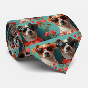 Jack Russell met Hartrozen Valentijnsdag Stropdas