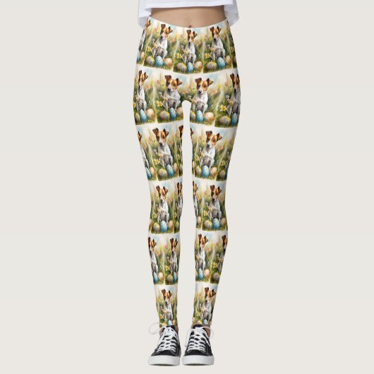 Jack Russell met paaseieren Leggings (Voorkant)