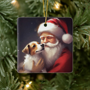 Jack Russell Met Sinterklaas Feestelijke Kerstmis Keramisch Ornament