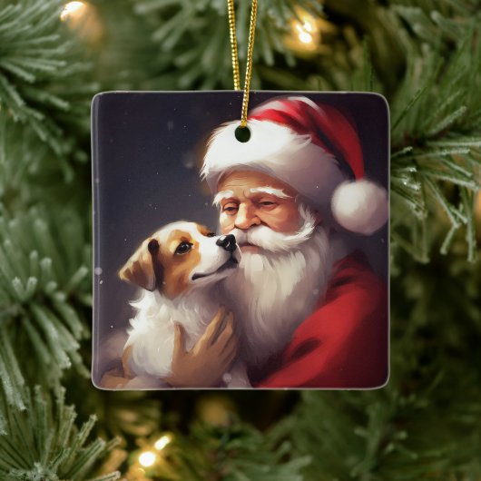 Jack Russell Met Sinterklaas Feestelijke Kerstmis Keramisch Ornament (Boom)