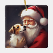 Jack Russell Met Sinterklaas Feestelijke Kerstmis Keramisch Ornament (Voorkant)