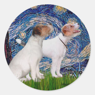 Jack Russell Paar 4 - Sterrennacht Ronde Sticker