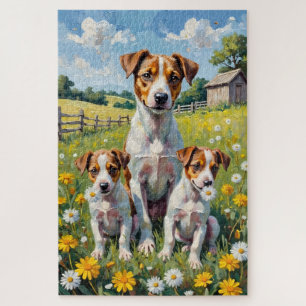 Jack Russell Paardenbloem Veld Kunst Legpuzzel
