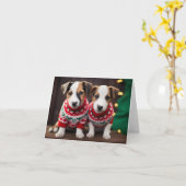 Jack Russell Puppies in Kersttrui Wenskaart Kaart (Gele Bloem)