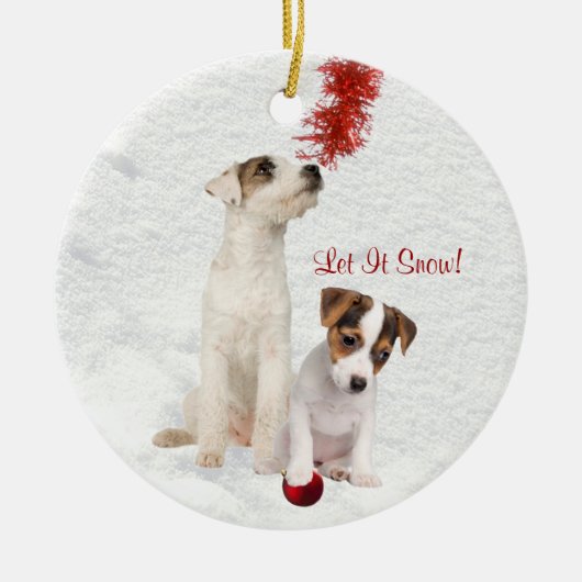 Jack Russell Puppies laten het sneeuwornament Keramisch Ornament (Voorkant)