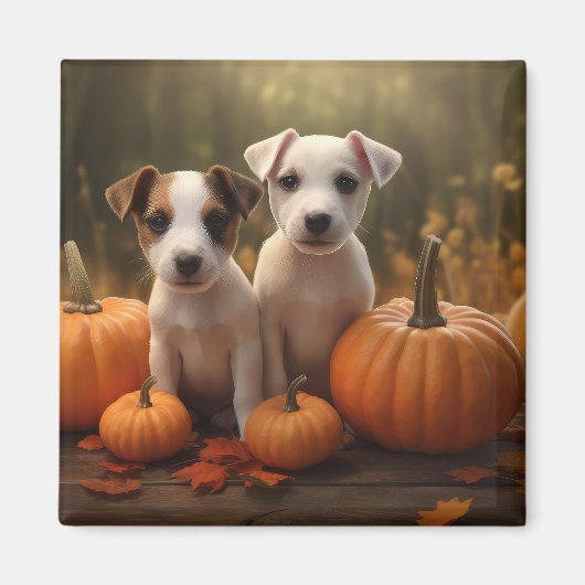Jack Russell Puppy Herfst Delight Pompoen Magneet (Voorkant)