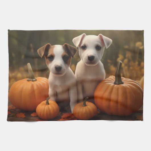 Jack Russell Puppy Herfst Delight Pompoen Theedoek (Horizontaal)