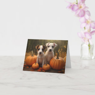 Jack Russell Puppy Herfst Plezier Pompoen Kaart