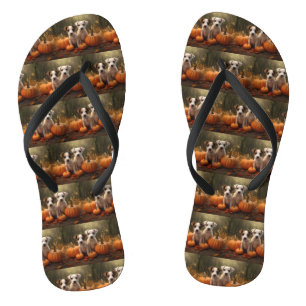 Jack Russell Puppy Herfst Plezier Pompoen Teenslippers