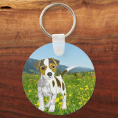 Jack Russell-puppy in een bloem Sleutelhanger (Voorkant)