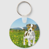 Jack Russell-puppy in een bloem Sleutelhanger (Achterkant)