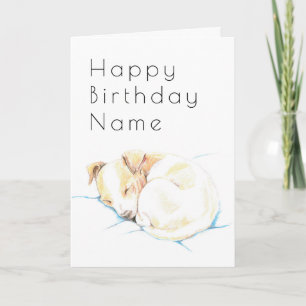 Jack Russell Puppy White Art Deco Birthday Kaart
