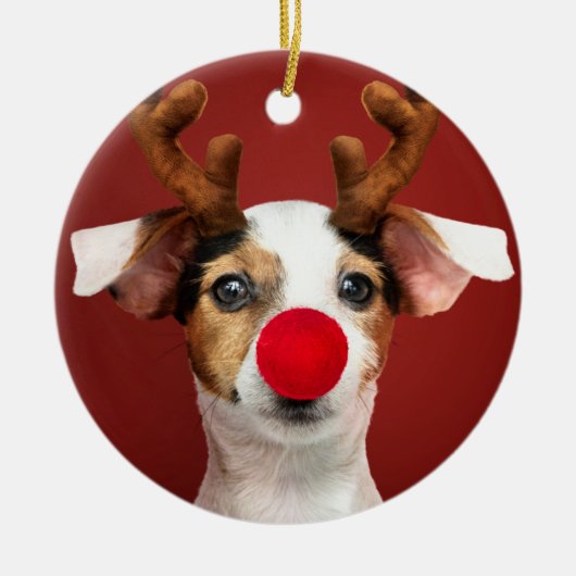 Jack Russell Reindeer Keramisch Ornament (Voorkant)