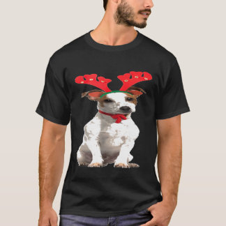 Jack Russell Reindeer Kersthond Funny T-shirt