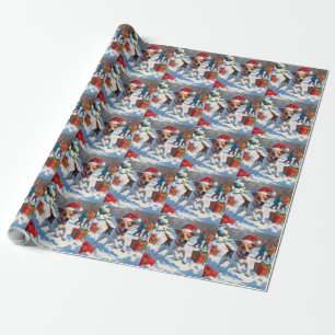 Jack Russell Rent in de Sneeuw met Kerstmuts Cadeaupapier