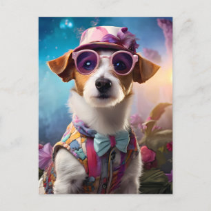 Jack Russell, roze bril en roze pet Briefkaart