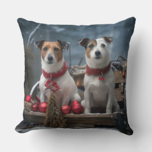 Jack Russell Sneeuw slee Santa Kerst Decoratie Kussen