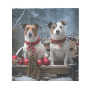 Jack Russell Sneeuw Sleebal Kerst Decoratie Notitieblok