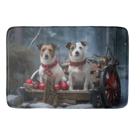 Jack Russell Snowy Sleigh Kerstdecoratie Badmat (Voorkant)