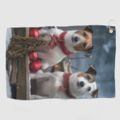 Jack Russell Snowy Sleigh Kerstdecoratie Golfhanddoek (Horizontaal)